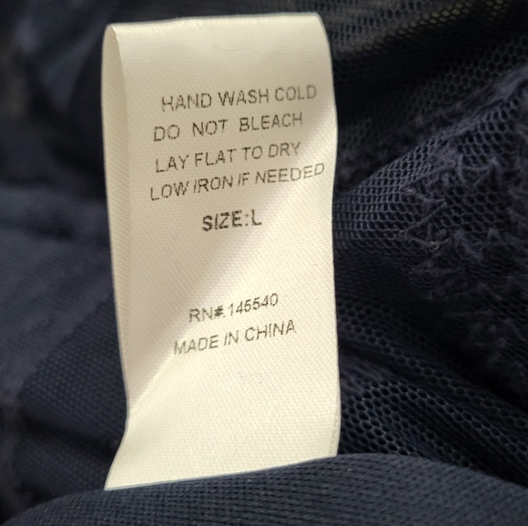 PinkBlush Navy Blue Lace Mesh Overlay Maxi Dress Large - Picture 10 of 10